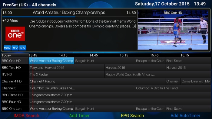 EPG using ViXBMC 1080 Confluence Skin