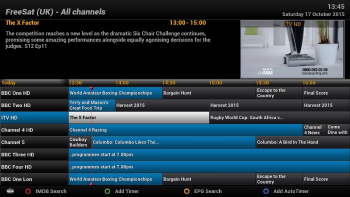 EPG using default ViX Night HD Skin